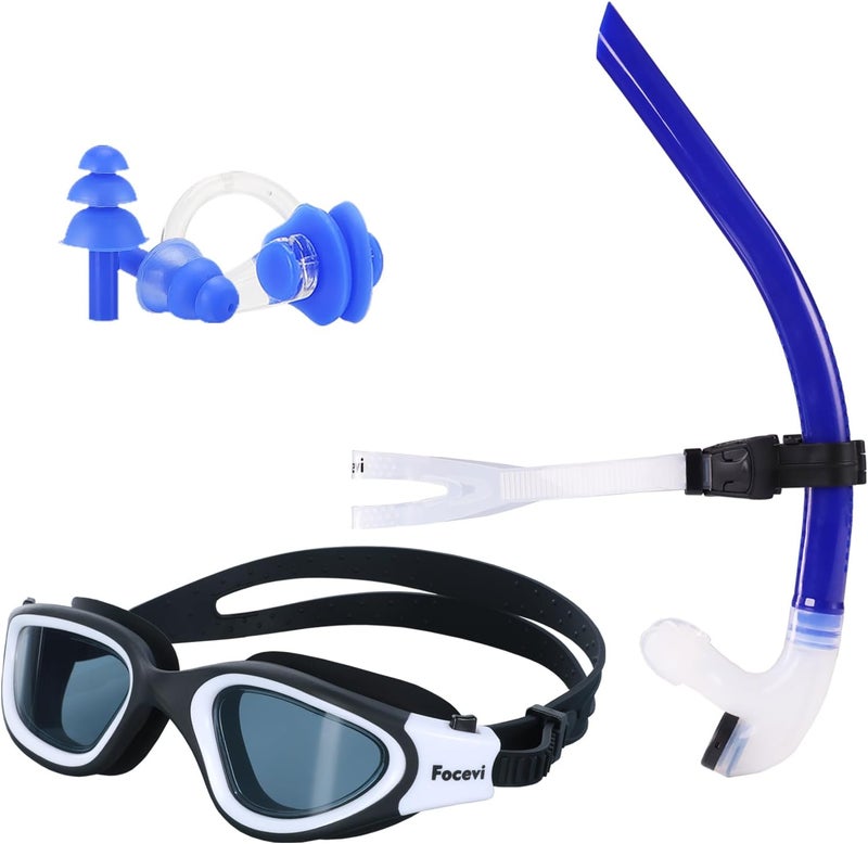 Focevi Swim Snorkel for Lap Swimming,No loud gurgling noise No hurt forehead No slip front swimming Snorkeling Training for adult/kid/youth,swimmer snorkle center Mount snorkel tube One-Way Purge Valve - Image 1